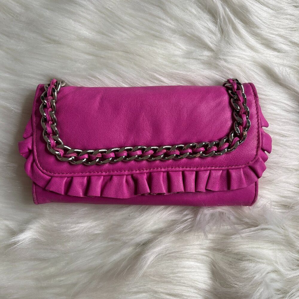 Betsey Johnson Pink Leather Clutch Animal Interior Vintage